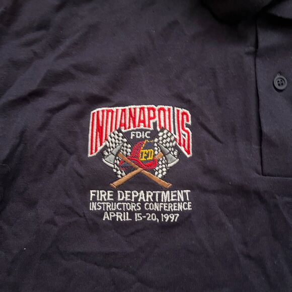 Vintage Anvil Selvedge Pocket 1997 Indianapolis Firefighte Blue Polo Size L - Picture 2 of 6